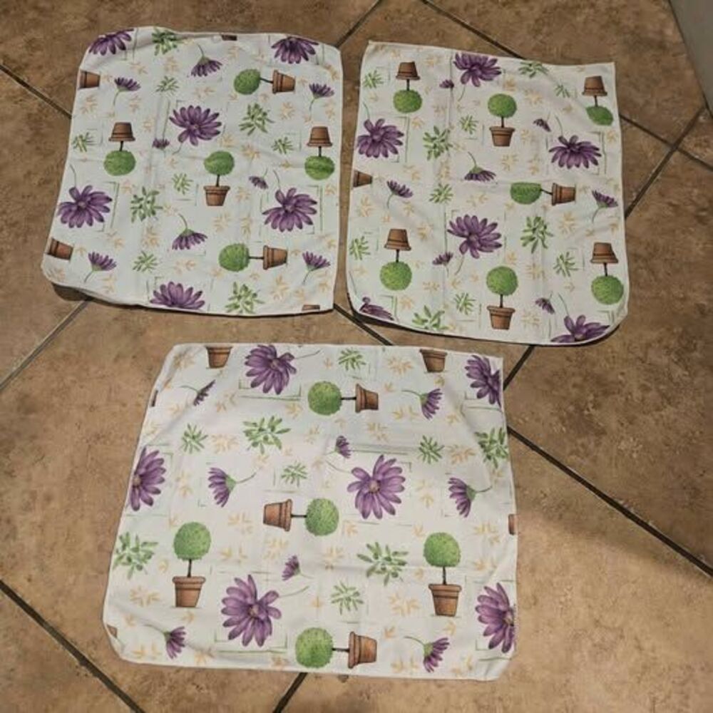 Set of 3 Floral and Topiary Dish clothes or Tea Towels